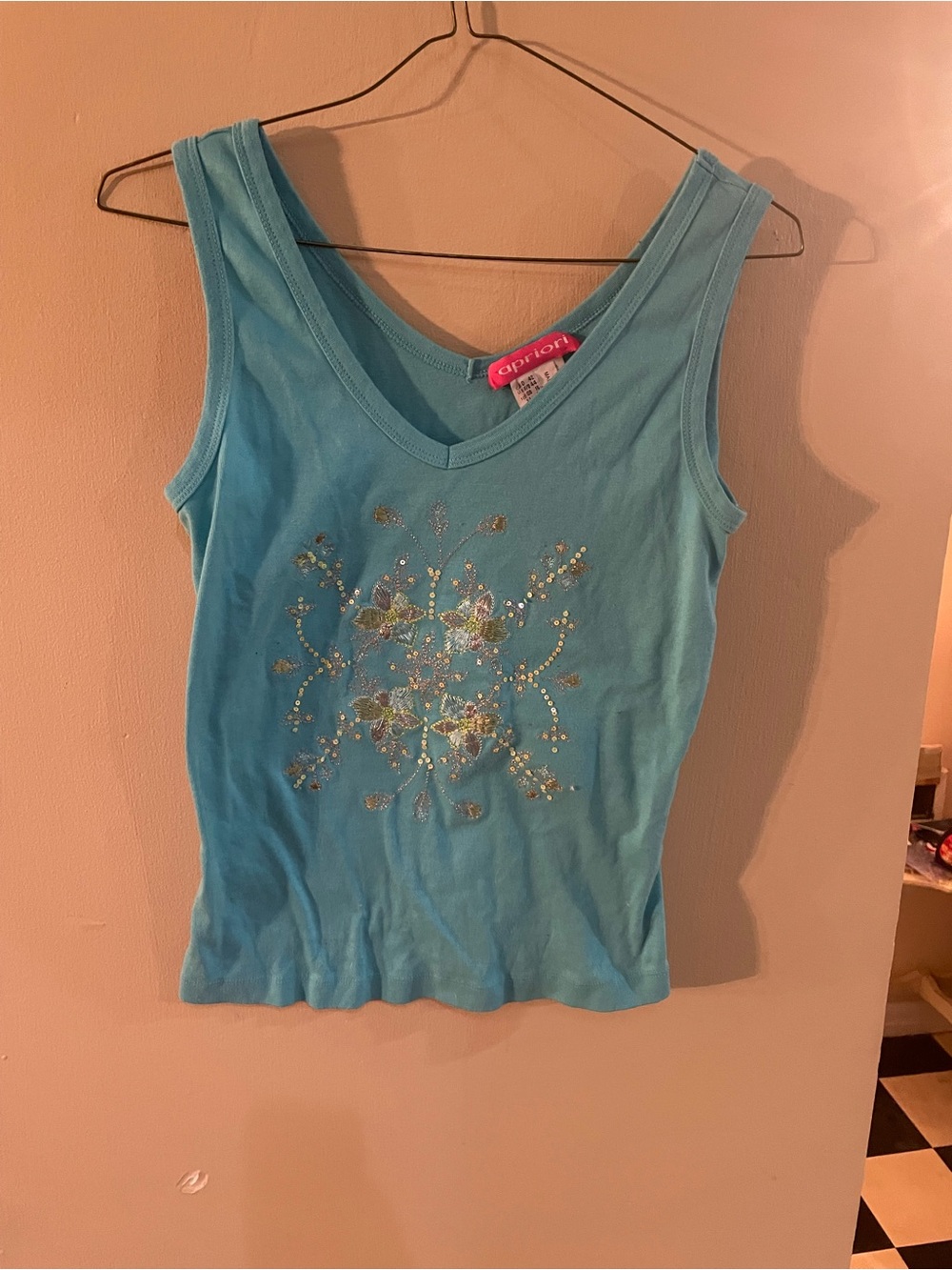 Y2K Apriori Turquoise sparkly Embellished V-Neck Tank top